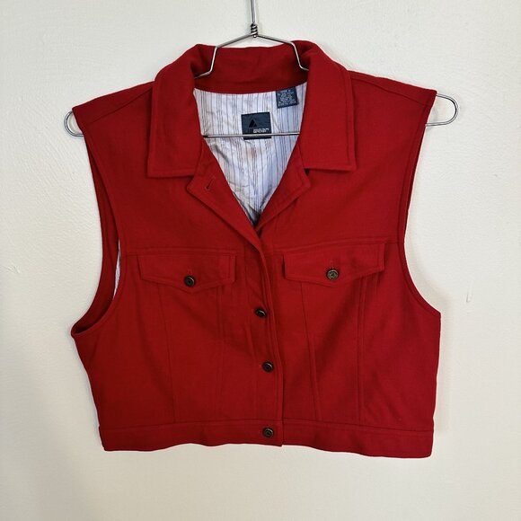 Vintage Womens Red Wool Vest Liz Claiborne Button Front Pockets 1990s Large - Picture 8 of 10